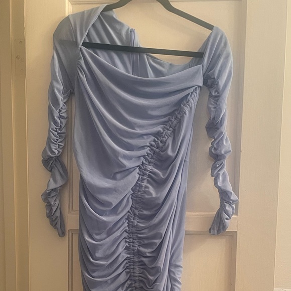 Club L London SWEET DREAMS POWDER BLUE MATERNITY ASYMMETRIC RUCHED DRESS Sz 4 - Picture 5 of 9